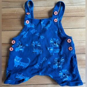 Blue Animal Print Overalls Romper with Orange Buttons